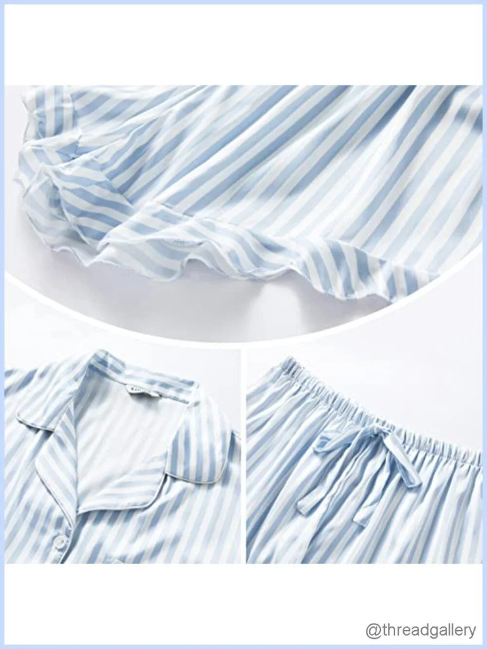 Satin Silk Pajama Set Ruffle Short Sleeve Button Down